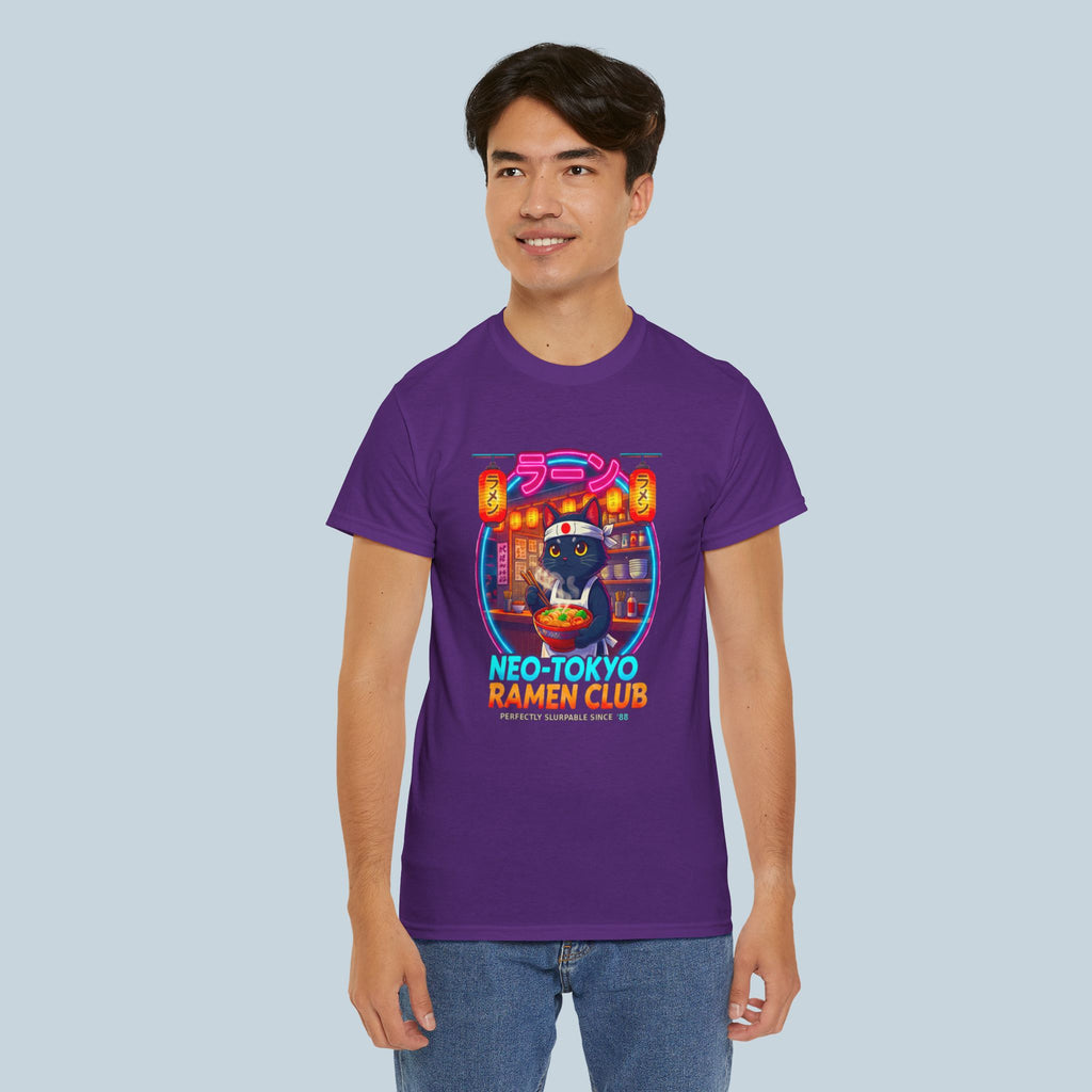 Neo Tokyo Ramen Club Anime Cat T Shirt Neon Japanese Streetwear Ramen Lover Graphic Tee