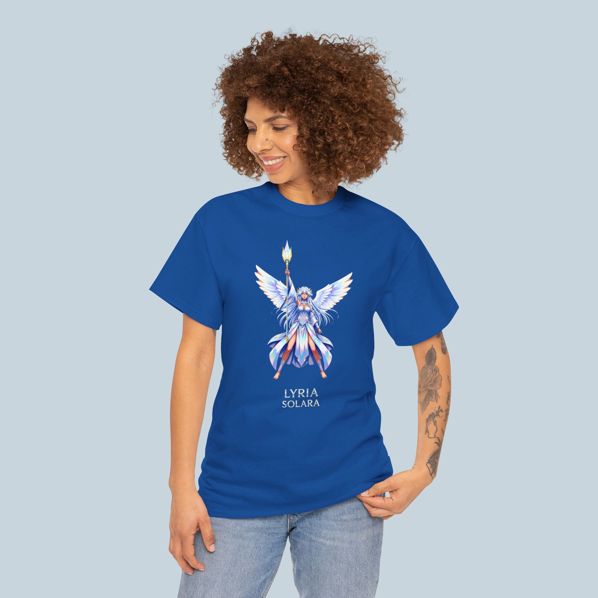 Lyria Solara Angel Anime T-Shirt Celestial Fantasy Art Tee for Anime Fans and Gamers