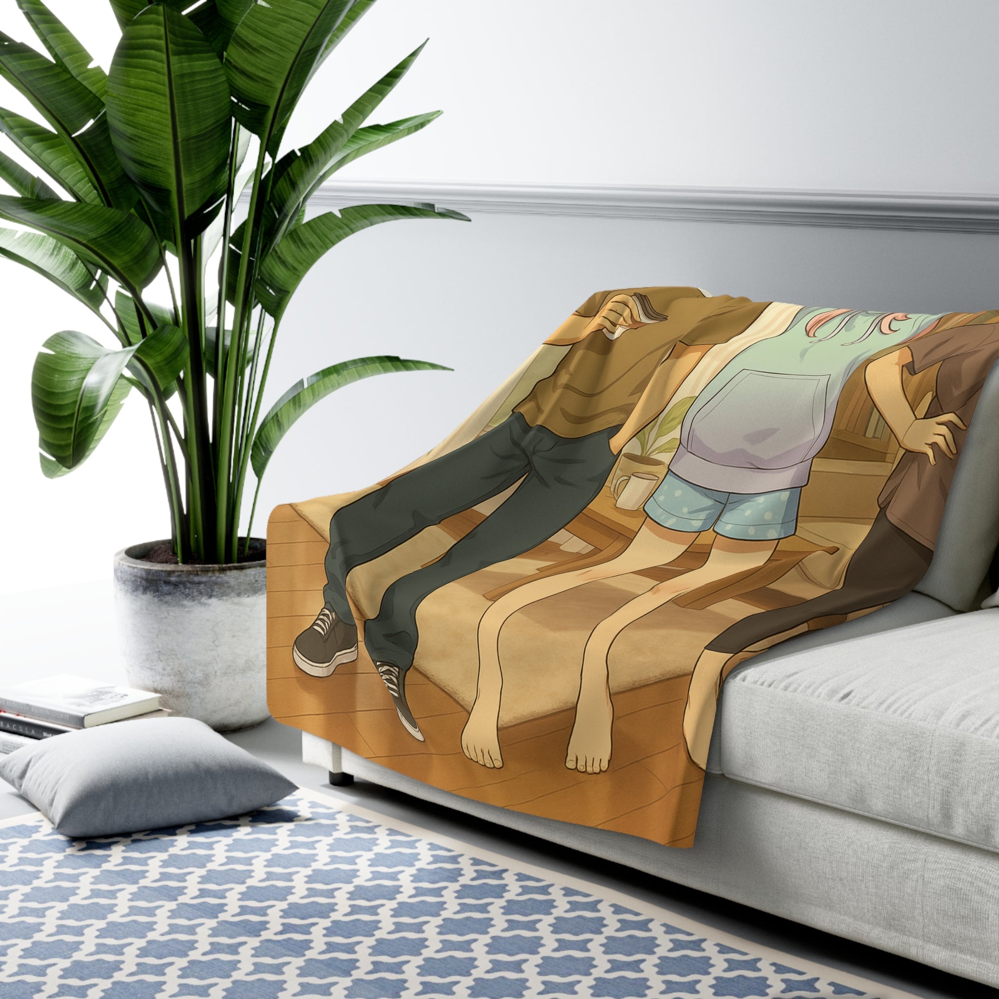 Anime Friends Cozy Sherpa Blanket Cute Living Room Scene Gift