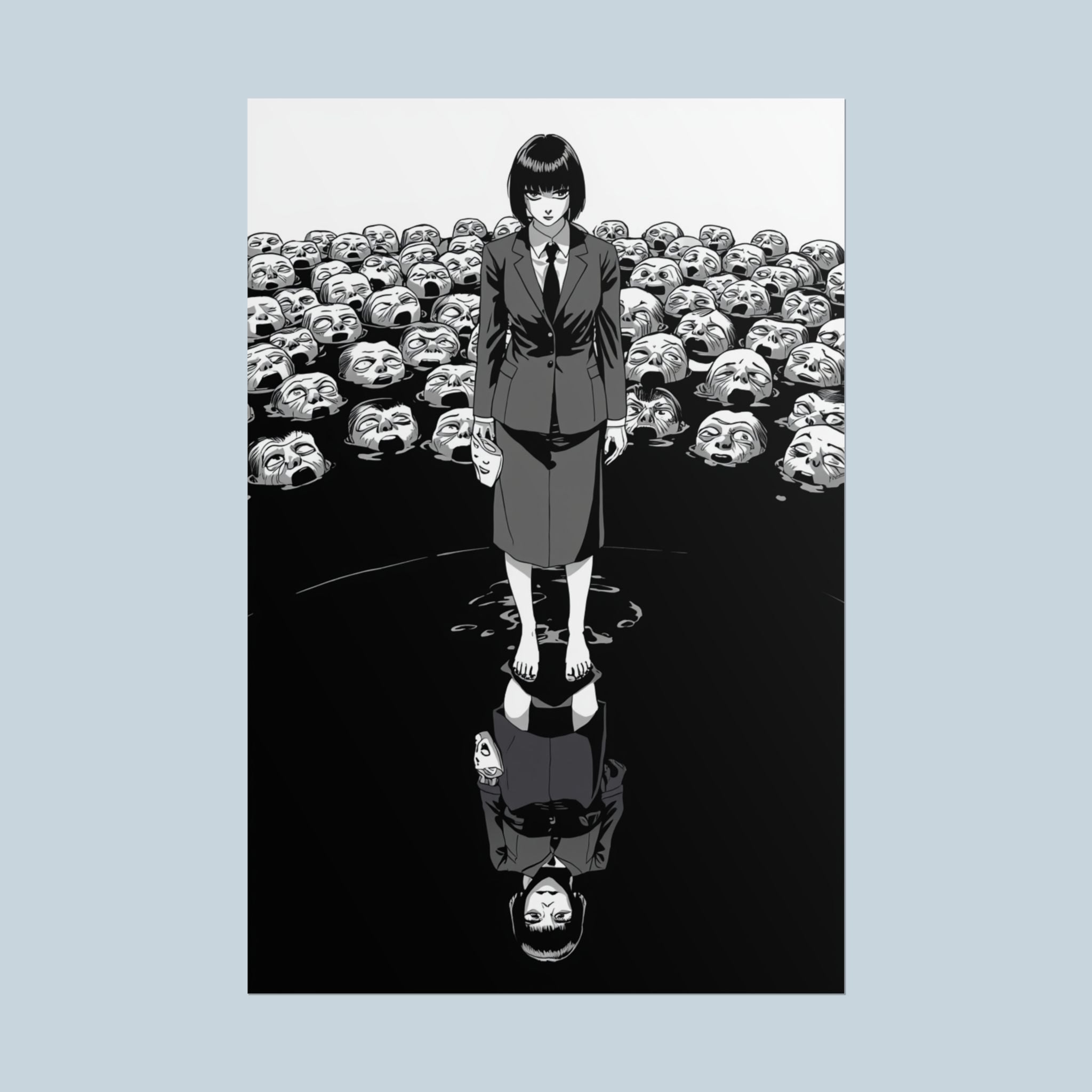 The Mirror Replacement Poster – Horror Anime Wall Art, The Hollow Echo Series, Identity Horror Artwork, Dark Reflection Anime Print, 24x36