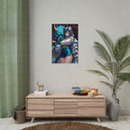 Blue Oni Demon Girl Anime Poster – Japanese Yokai Guardian Wall Art, Cyber Streetwear Fantasy Print, Anime Shrine Aesthetic Collector Poster | Epic Anime Apparel