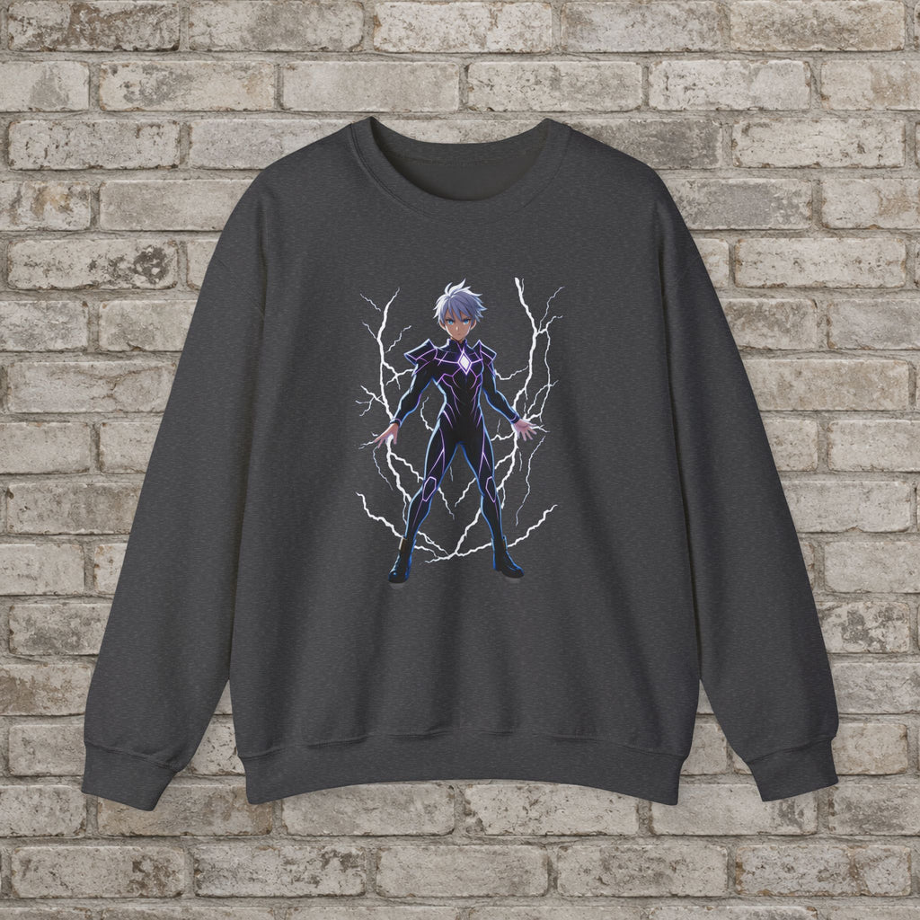Electric Shadow: Anime Superhero Sweatshirt