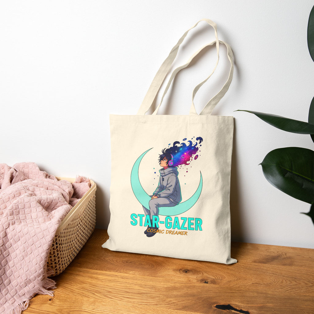 Star Gazer Anime Tote Bag Cosmic Dreamer Moon Aesthetic Tote Anime Streetwear Shopper Bag