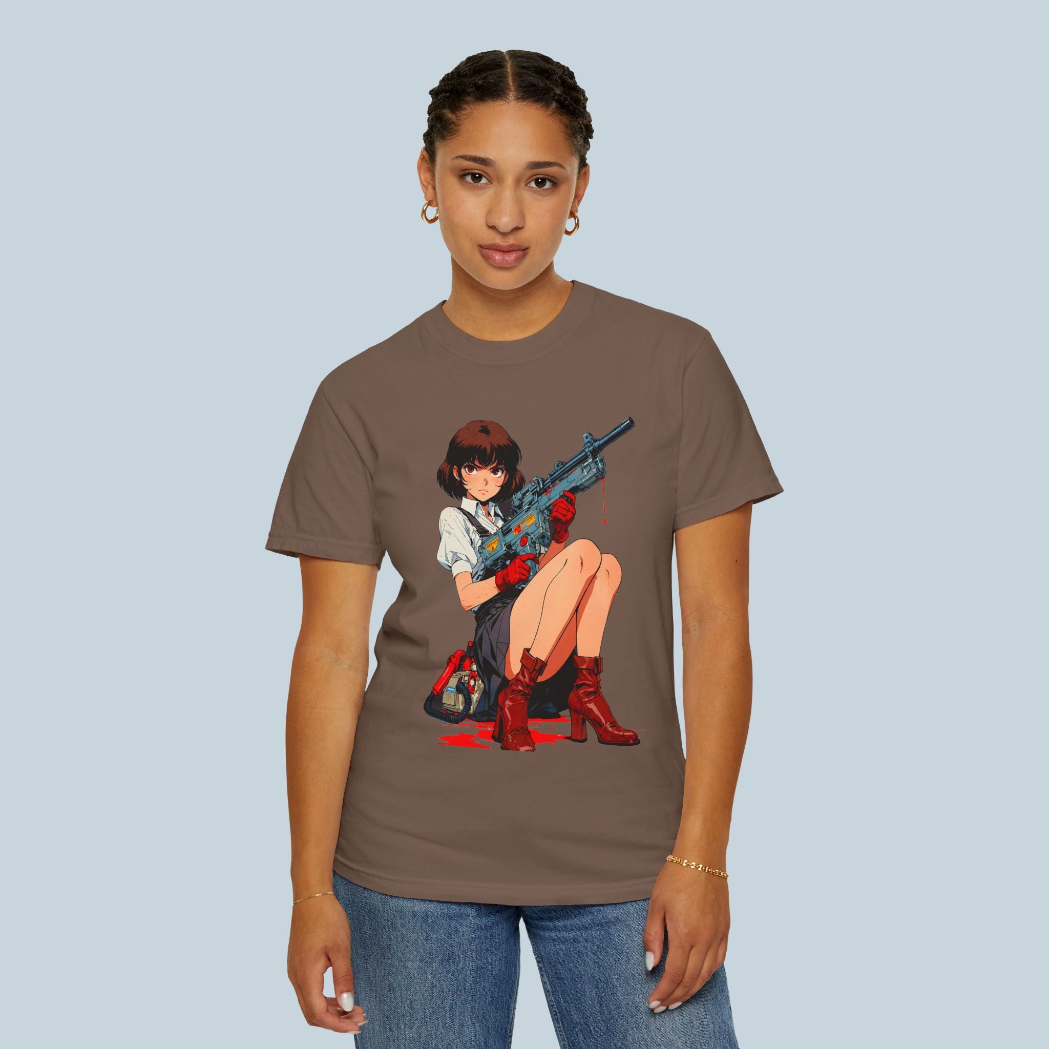Anime Pin up Girl Rifle Graphic T-Shirt Comfort Colors 1717 Soft Streetwear Tee for Otaku and Gamers