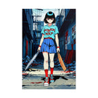 Power Nap Zombie Slayer Anime Poster – Horror Schoolgirl Wall Art, Retro Apocalypse Alley Print, Zomba Squad Decor