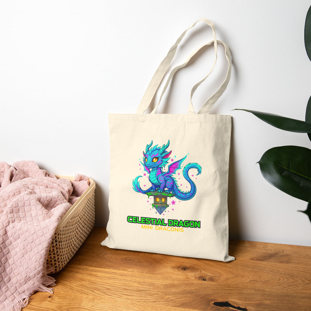 Celestial Dragon Tote Bag Cute Fantasy Dragon Anime Neon Glow Reusable Bag Magical Creature Gift