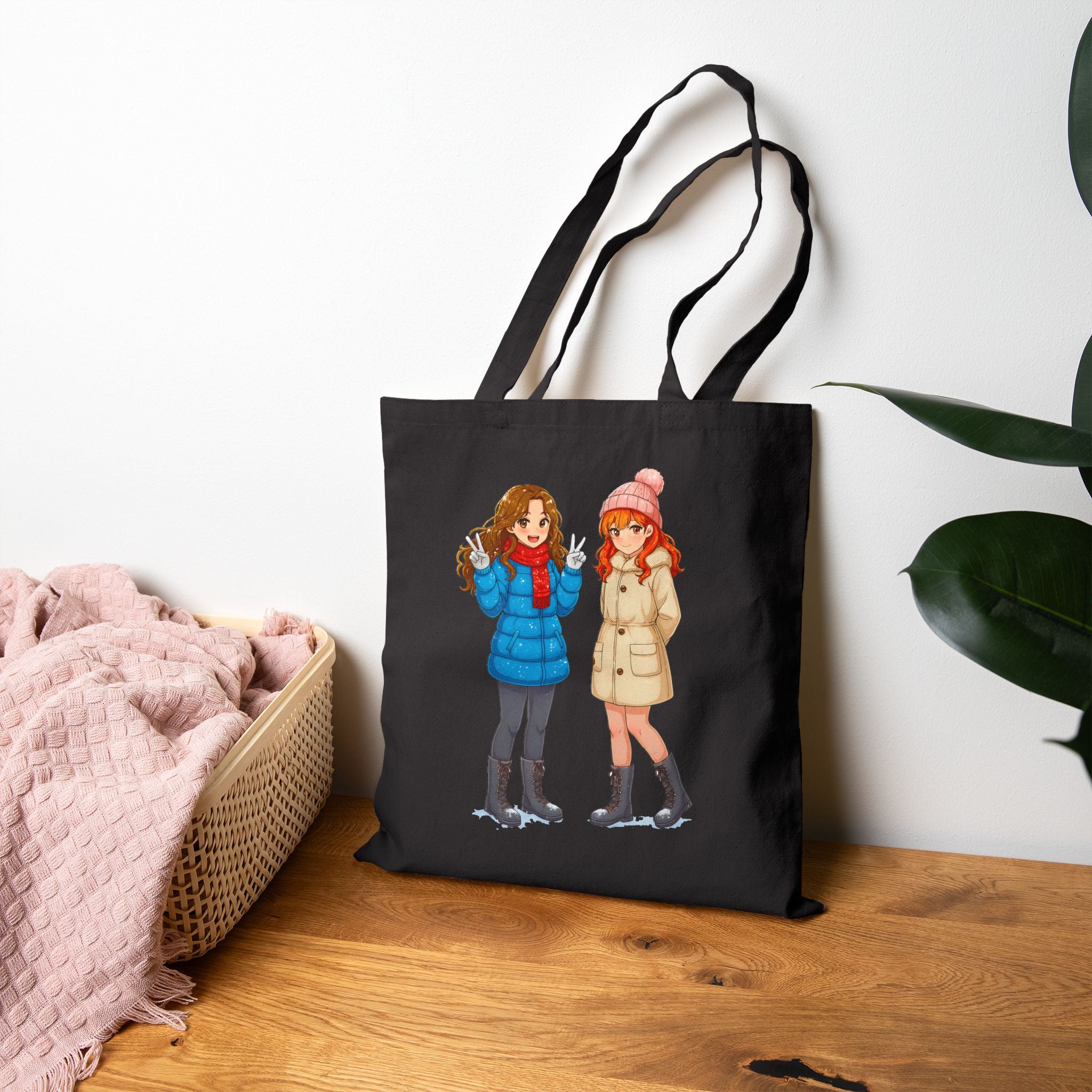 Anime Winter Girls Tote Bag Cute Cold Weather Art Kawaii Cozy Fashion Gift for Anime Lovers