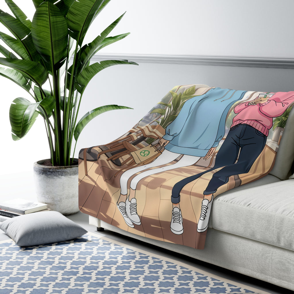 Anime Boba Girls Sherpa Blanket Cozy Soft Throw for Bedroom or Anime Lover Gift