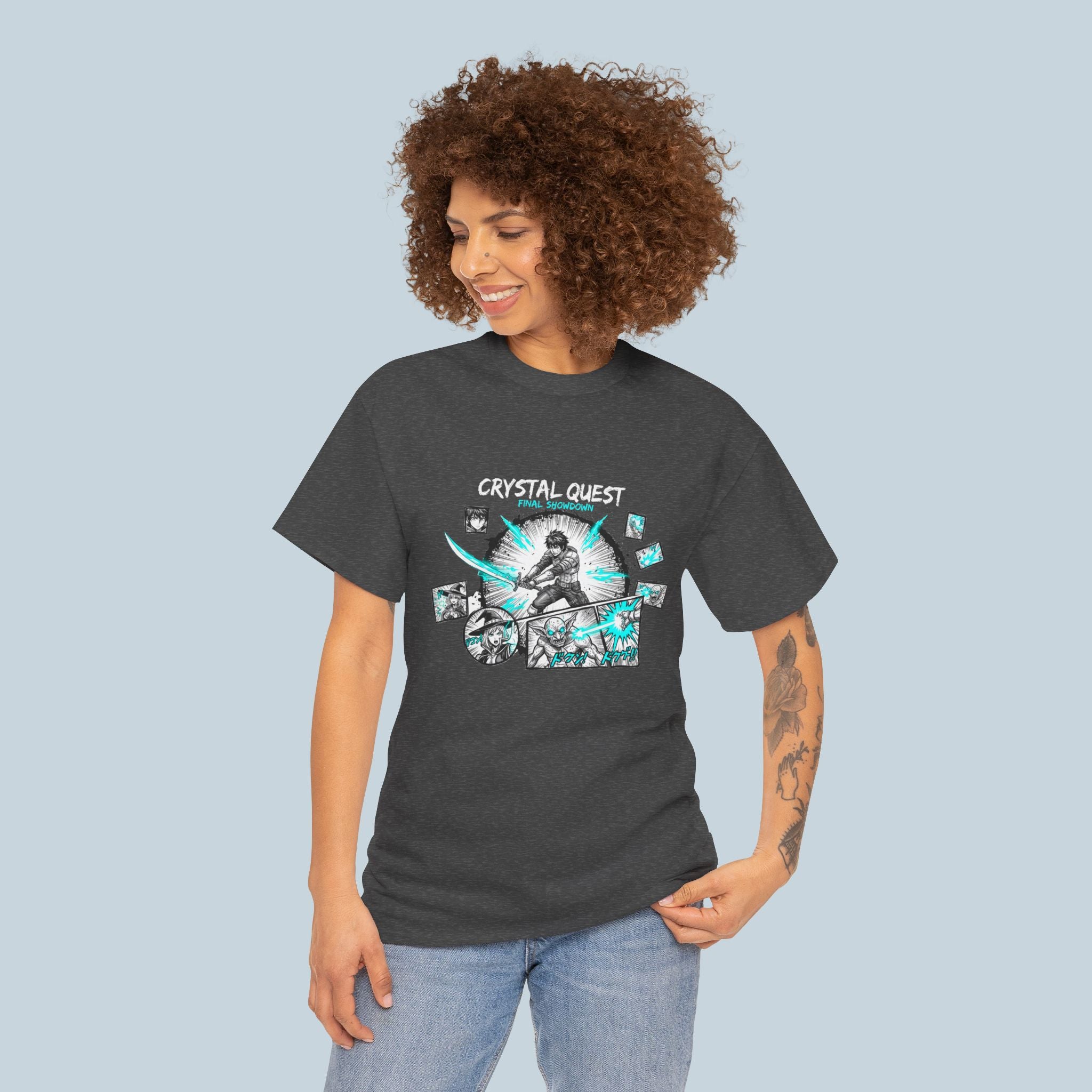 Crystal Quest Anime T Shirt Fantasy Manga Final Showdown Graphic Tee RPG Anime Gamer Shirt Unisex