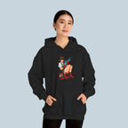 Anime Girl Hoodie – Seated Sniper Schoolgirl with Red Boots and Sci-Fi Rifle | Streetwear Hoodie for Gamers and Anime Fans