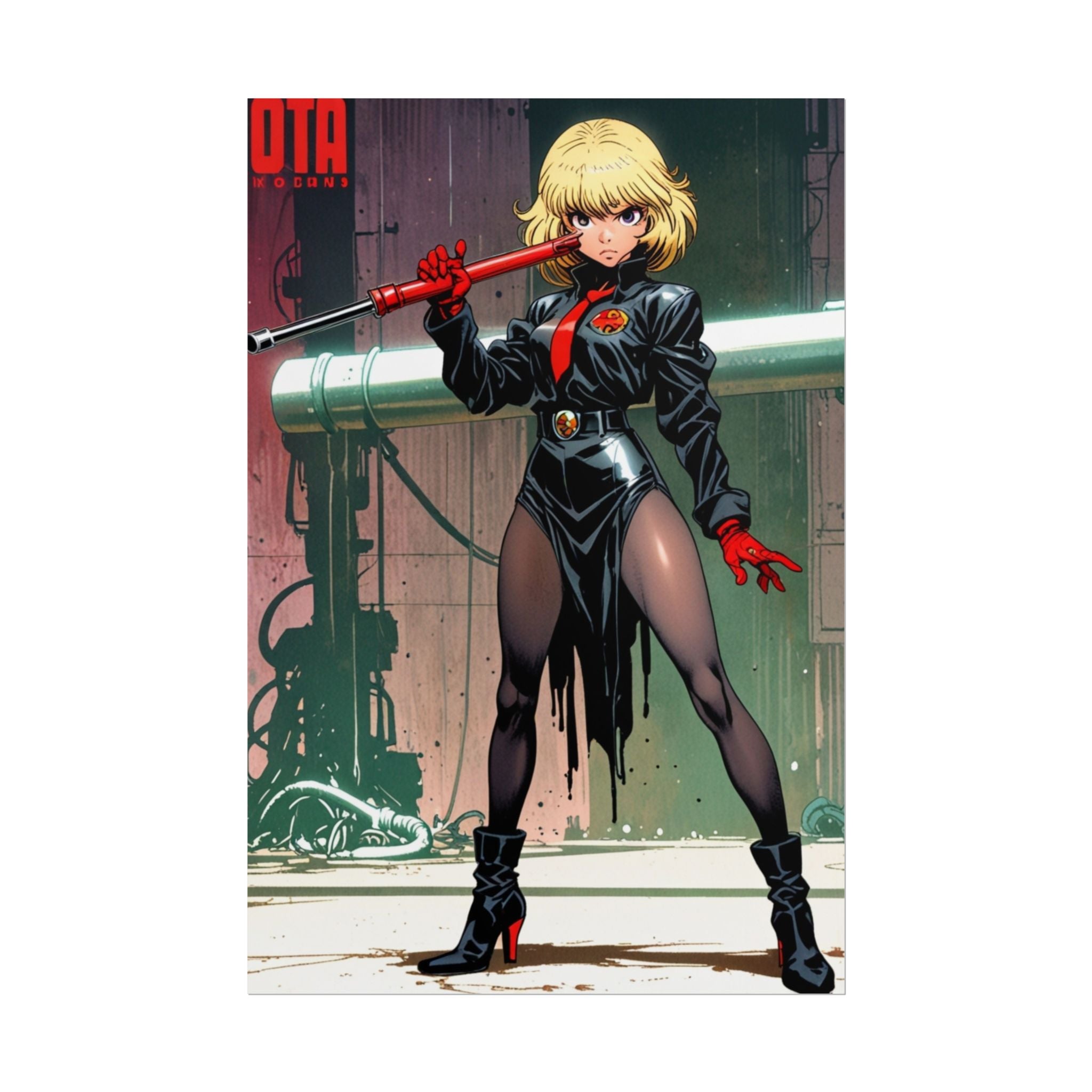 Retro Anime Femme Fatale Poster, Cyberpunk Assassin Girl Wall Art, Grindhouse Sci Fi Pin Up Print, Dark Aesthetic Anime Decor, Collector Poster