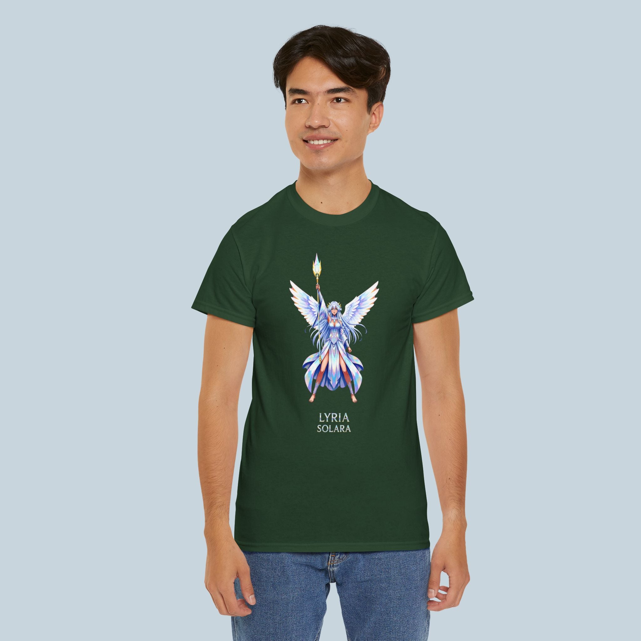 Lyria Solara Angel Anime T-Shirt Celestial Fantasy Art Tee for Anime Fans and Gamers