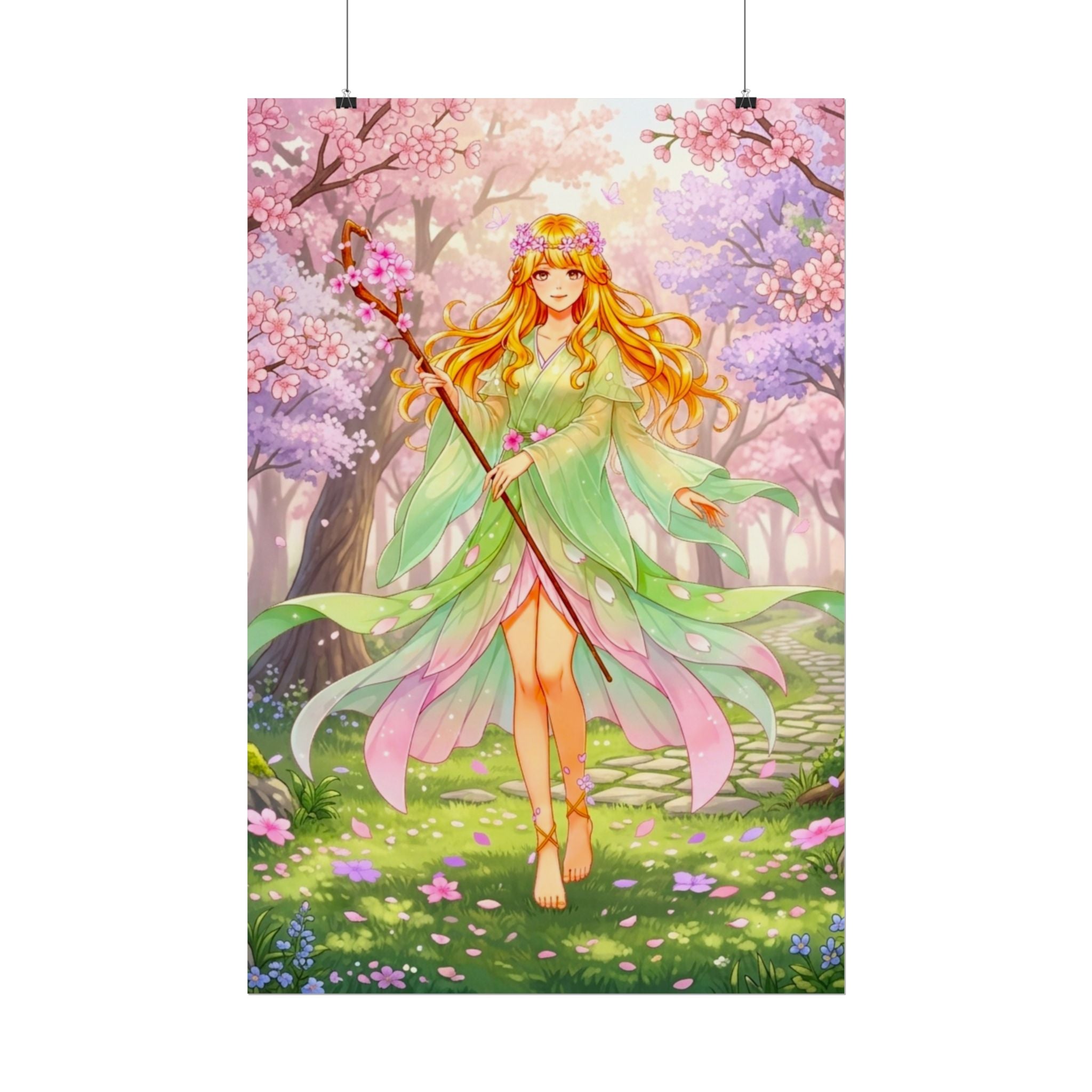 Liora Blossomwyn Poster – Blossom Grove Anime Wall Art, Forest Fae Guardian, Fantasy Nature Spirit Artwork, Epic Anime Universe, 24x36 Print
