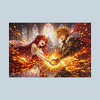 Tamed Hearts: "The Fire and the Fang" Fantasy Romance Anime Wedding Poster