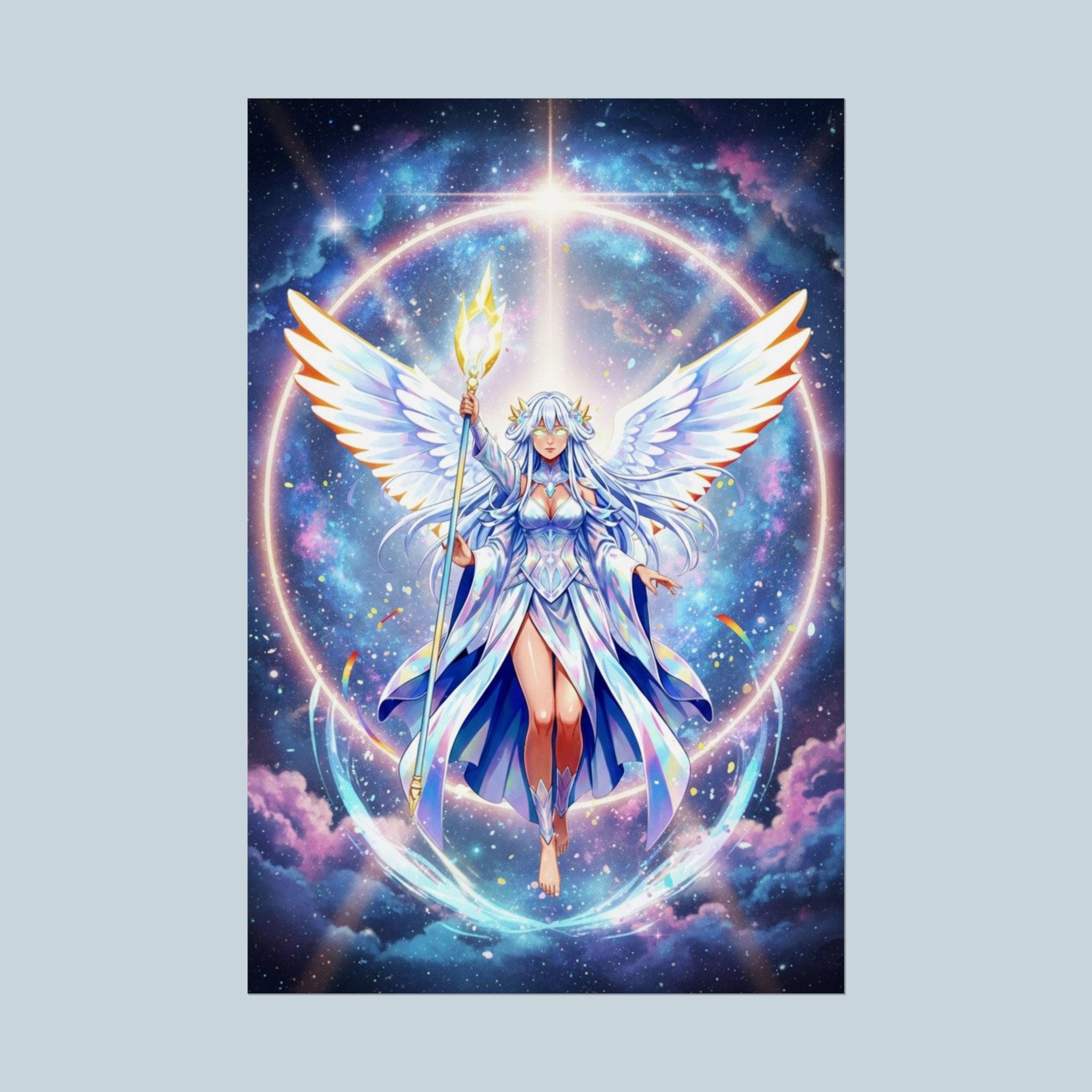 Lyria Solara Celestial Angel | Fantasy Glow Print Poster Gift for Anime Fans and Collectors