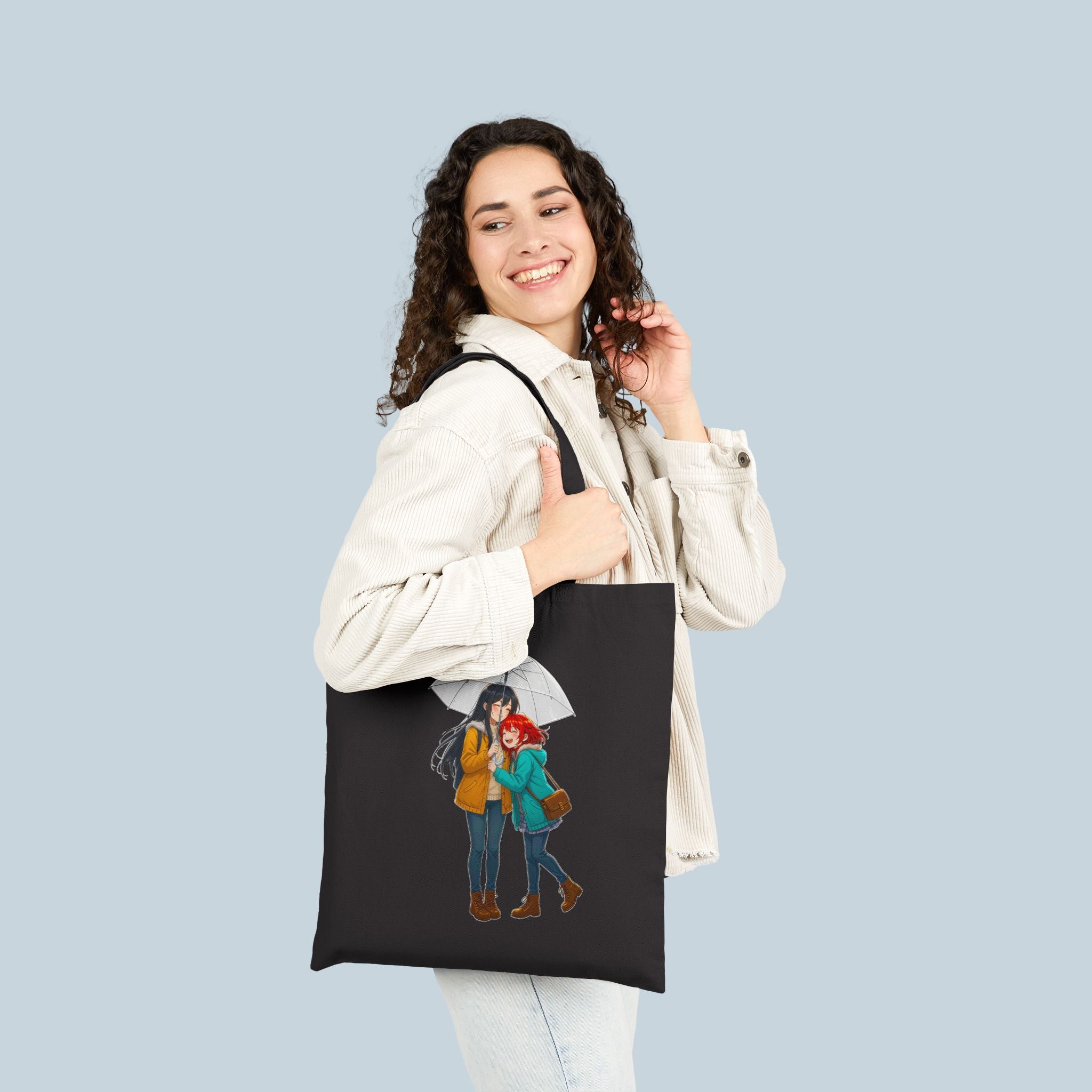 Anime Tote Bag Cute Couple in Rain Cozy Aesthetic Canvas Gift for Anime Fans