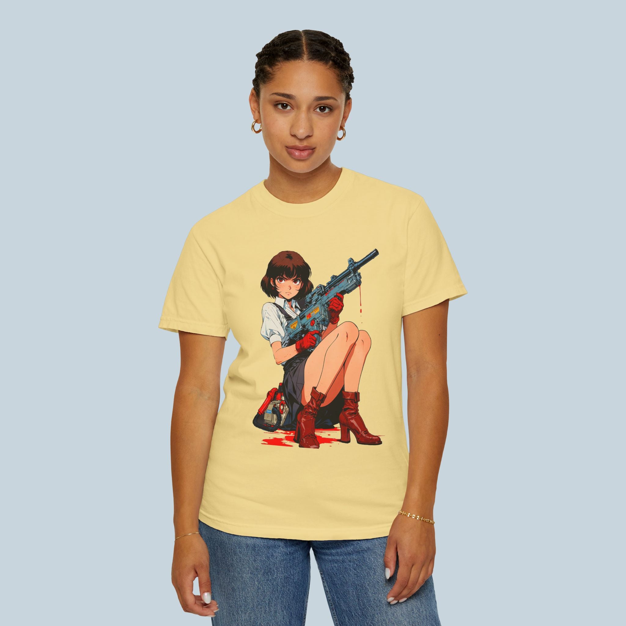 Anime Pin up Girl Rifle Graphic T-Shirt Comfort Colors 1717 Soft Streetwear Tee for Otaku and Gamers