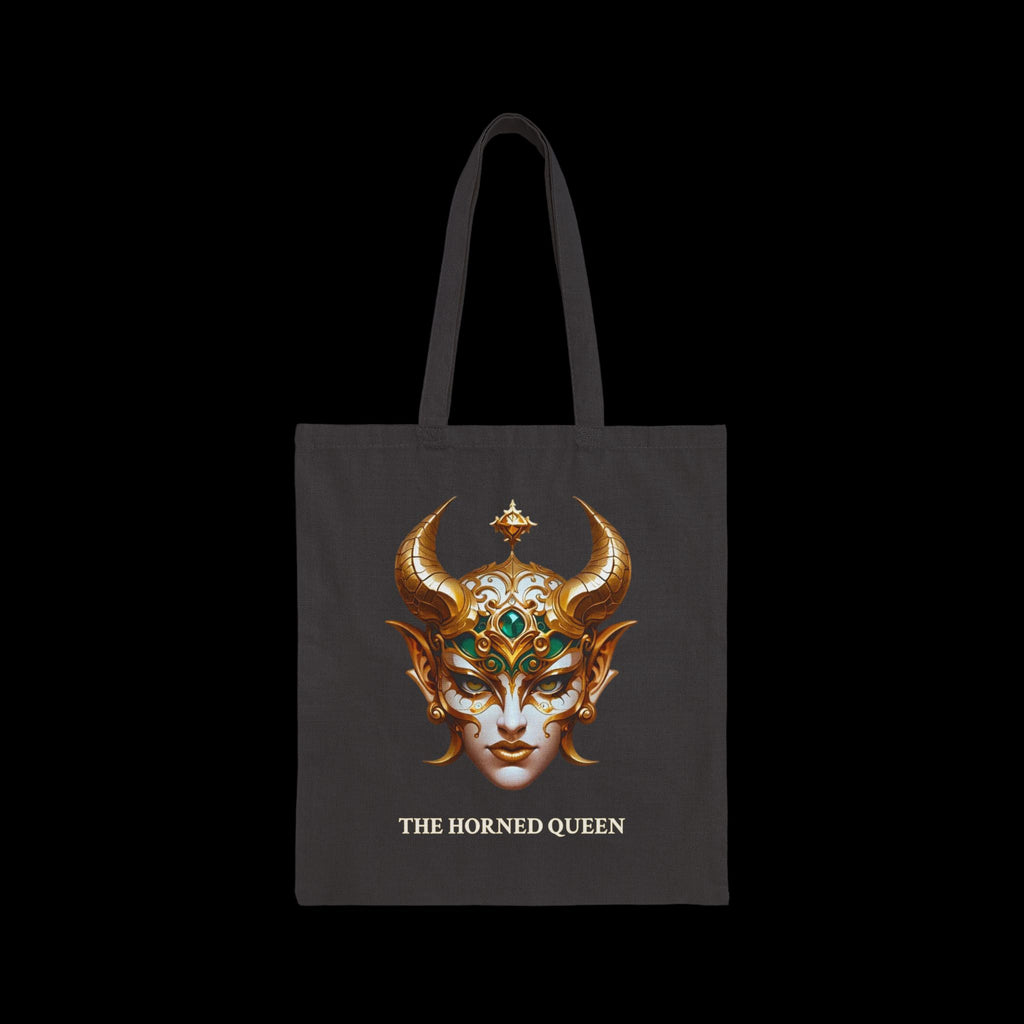 The Horned Queen Anime Tote Bag – Gothic Fantasy Mask Design – Collector’s Edition Tote for Cosplay, Fans & Artists