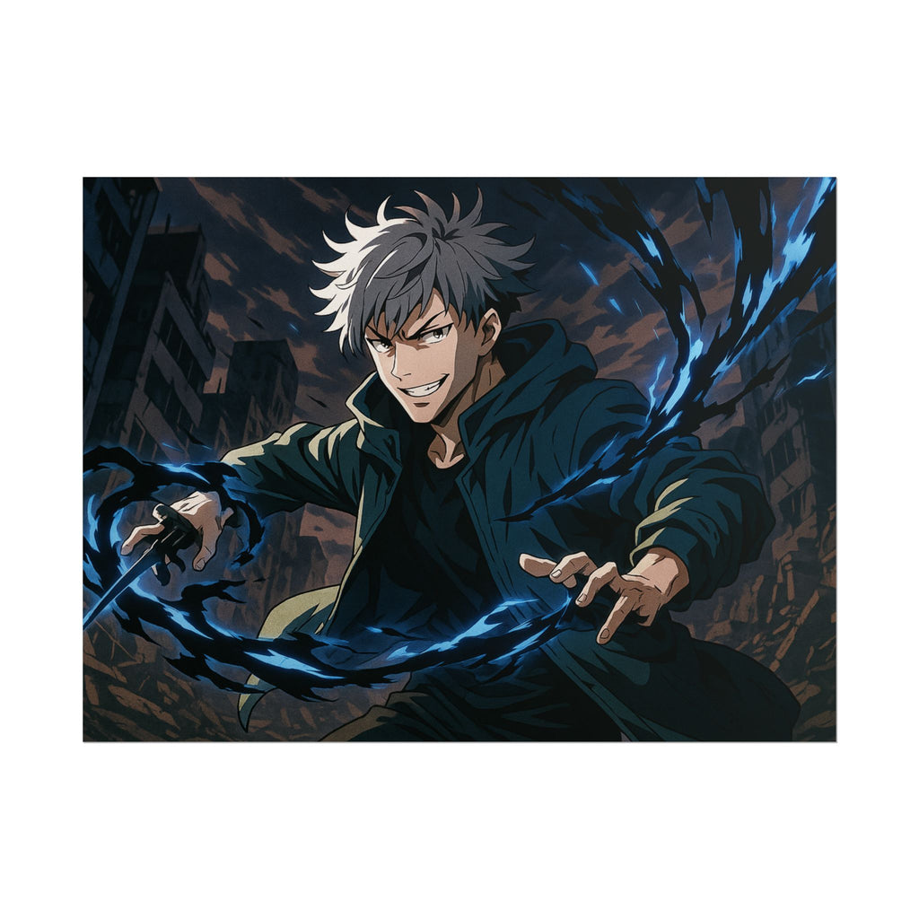 Anime Villain Poster Dark Energy Fighter Wall Art Powerful Shonen Character Print Action Manga Artwork for Otaku Room Decor