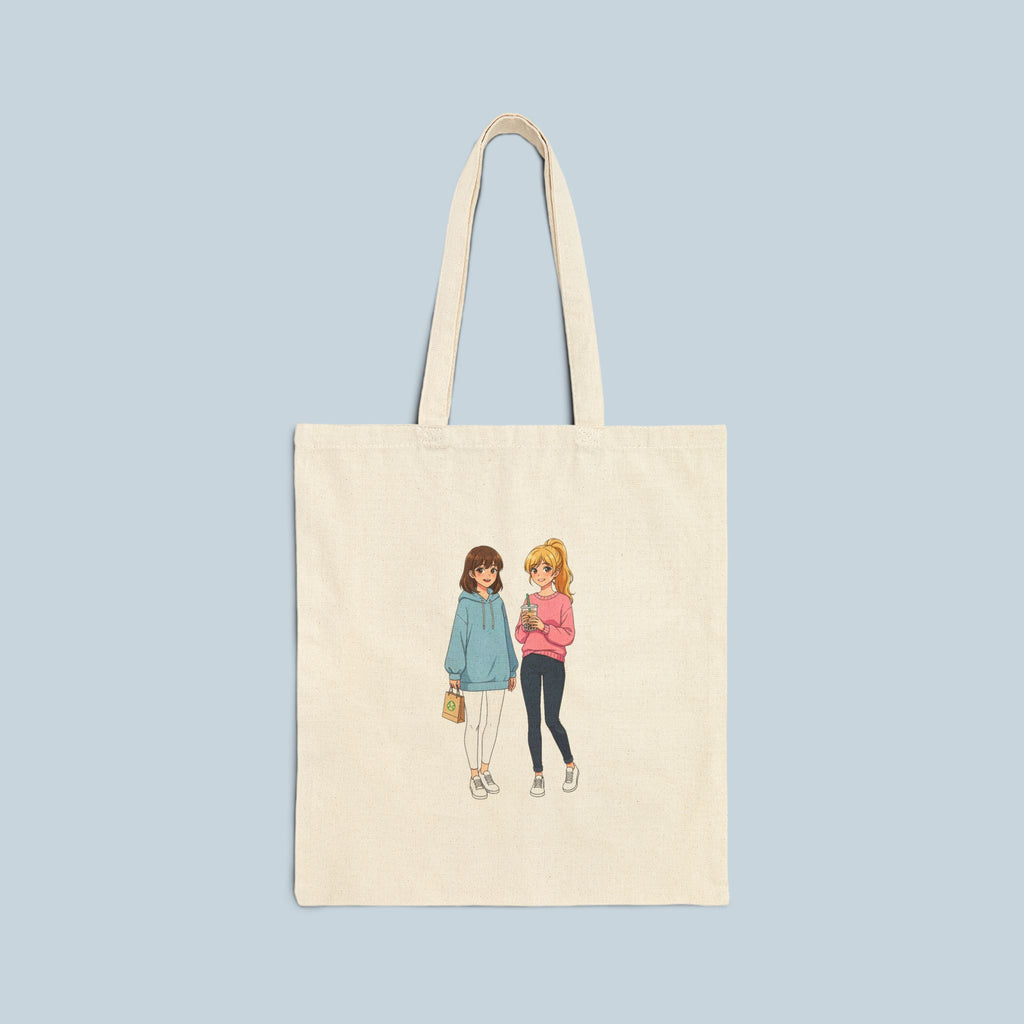 Anime Boba Girls Tote Bag Cute Slice of Life Shopping Bag for Anime Fans and Cozy Aesthetic Lovers