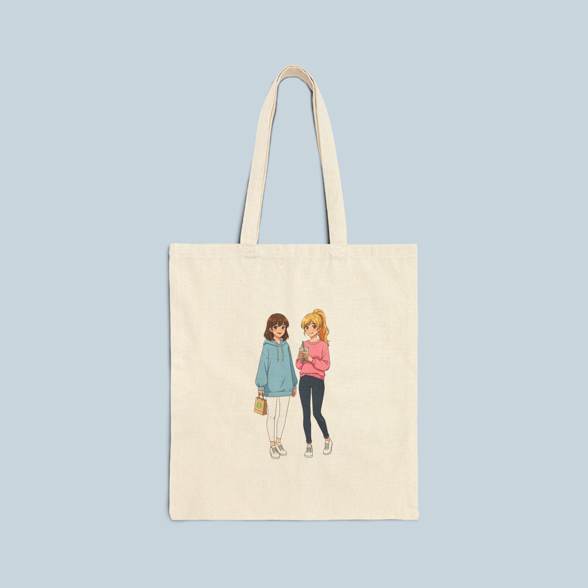 Anime Boba Girls Tote Bag Cute Slice of Life Shopping Bag for Anime Fans and Cozy Aesthetic Lovers