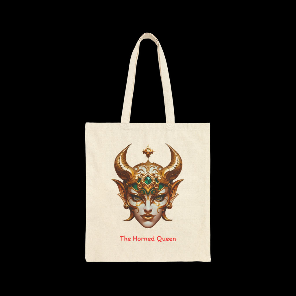 The Horned Queen Anime Tote Bag – Gothic Fantasy Mask Design – Collector’s Edition Tote for Cosplay, Fans & Artists