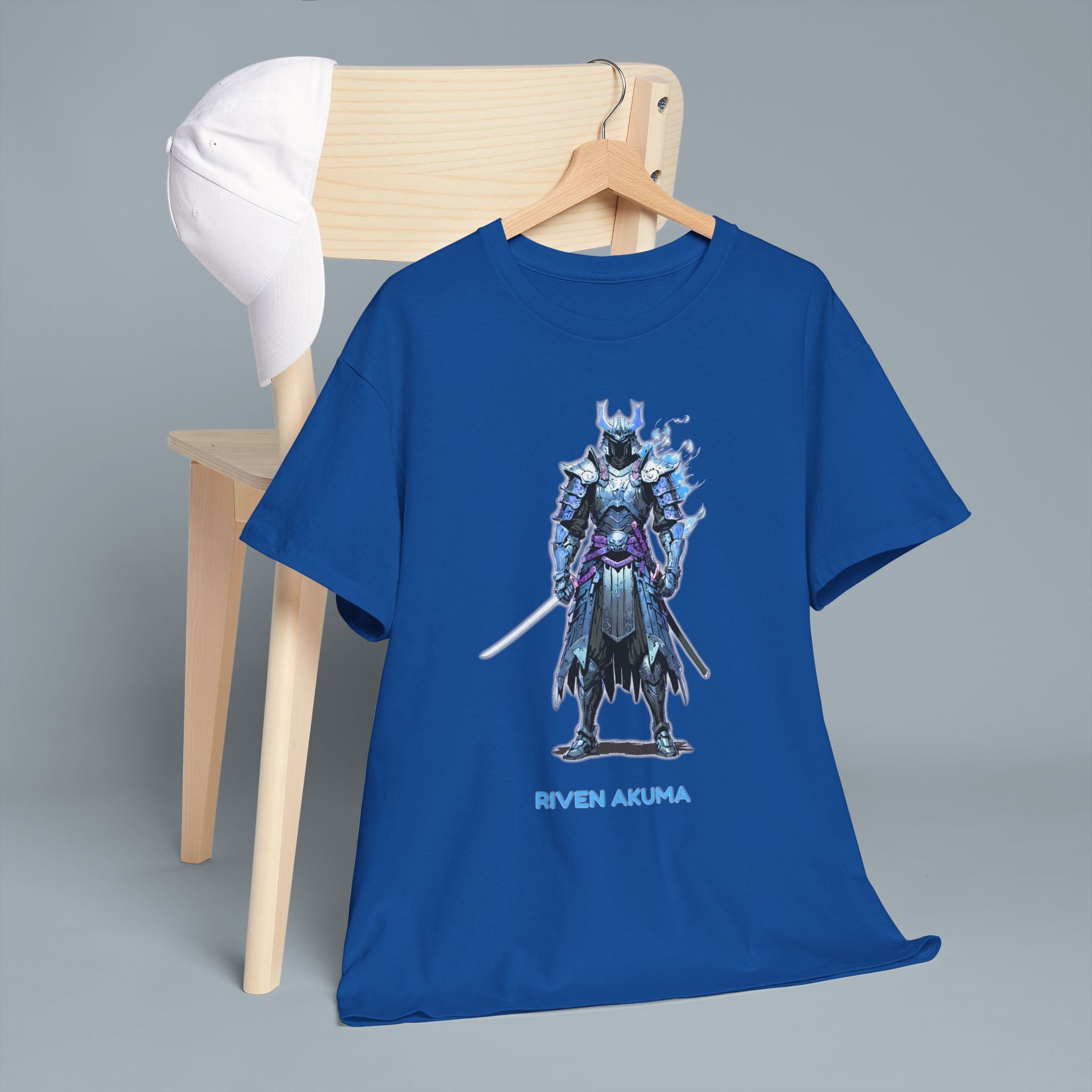 Samurai Anime Shirt Riven Akuma T-Shirt Blue Flame Warrior Streetwear for Anime Fans and Gamers