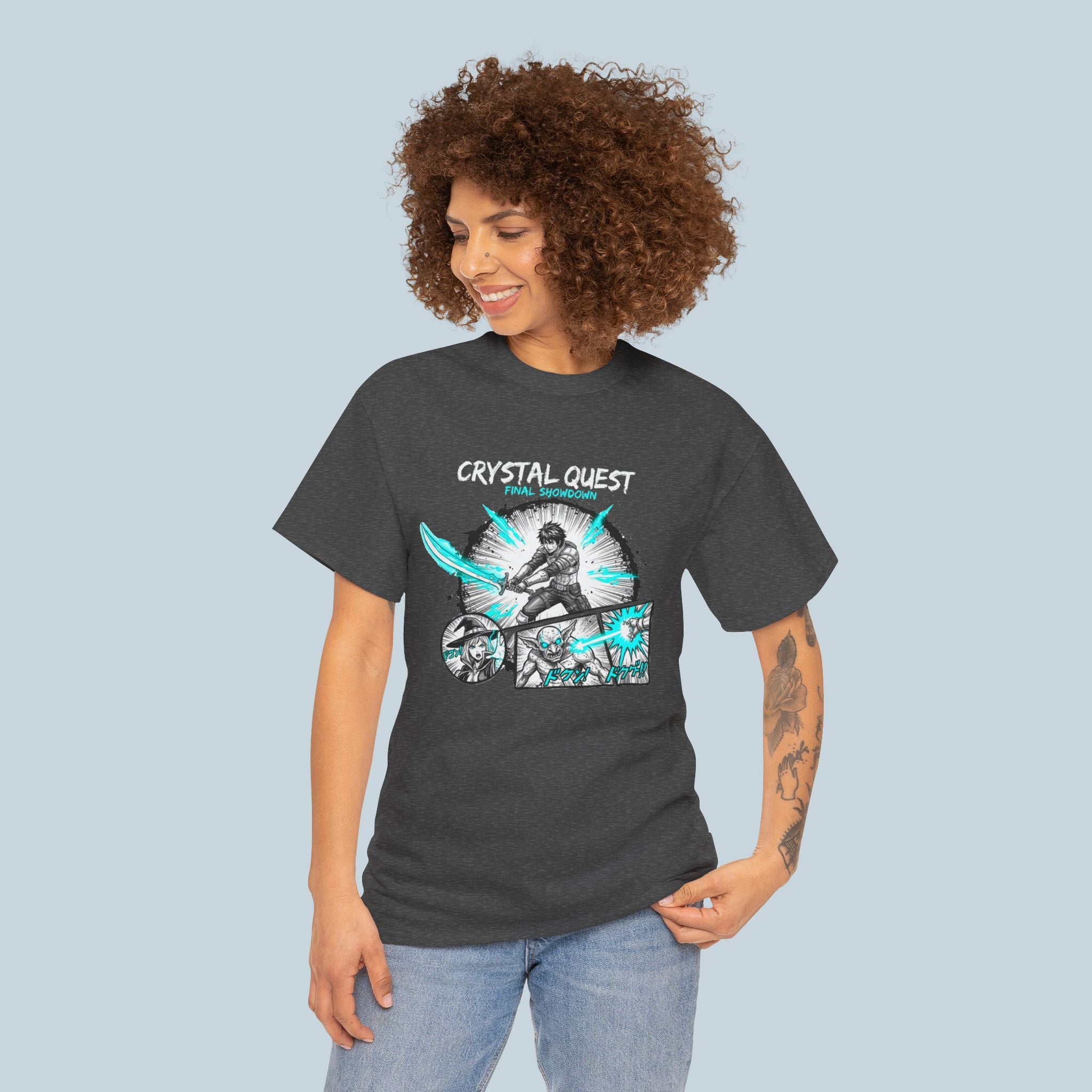 Crystal Quest Anime T Shirt Final Showdown Manga Style RPG Fantasy Graphic Tee