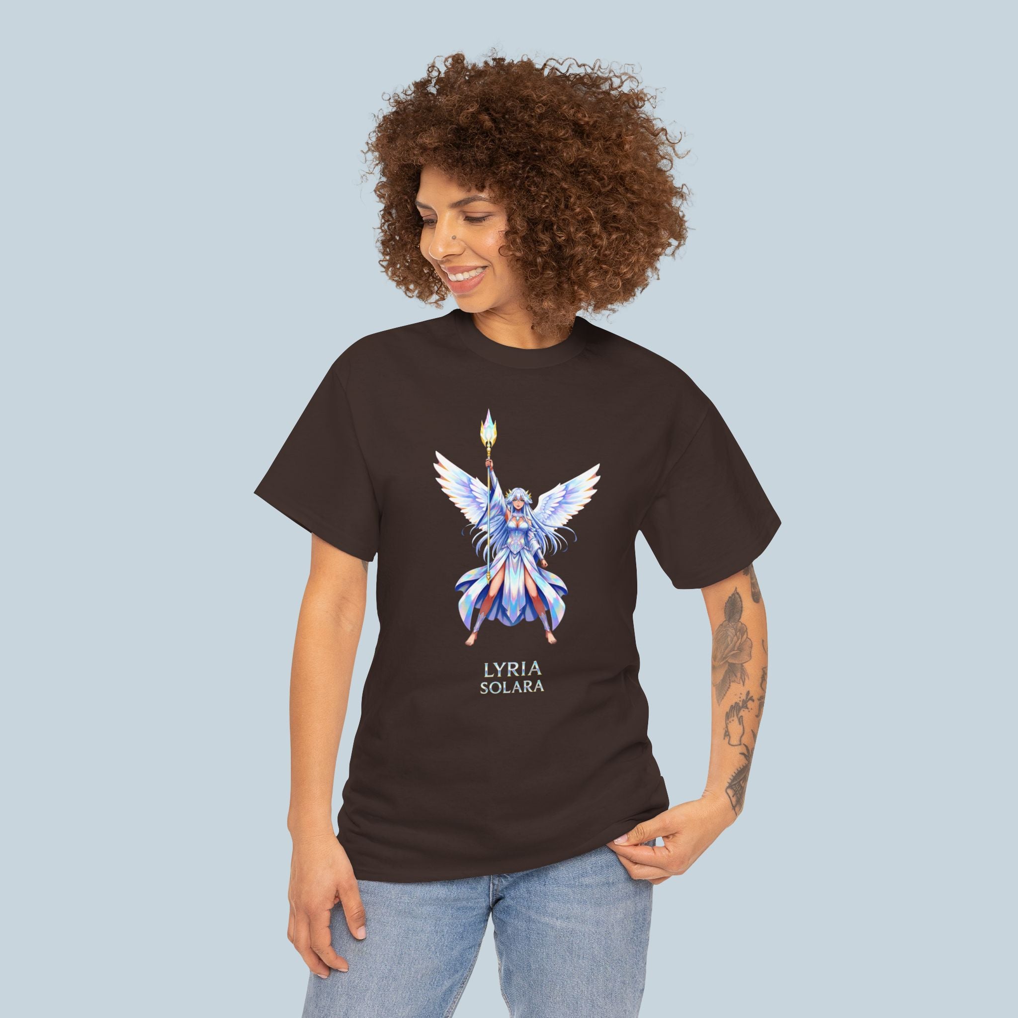 Lyria Solara Angel Anime T-Shirt Celestial Fantasy Art Tee for Anime Fans and Gamers