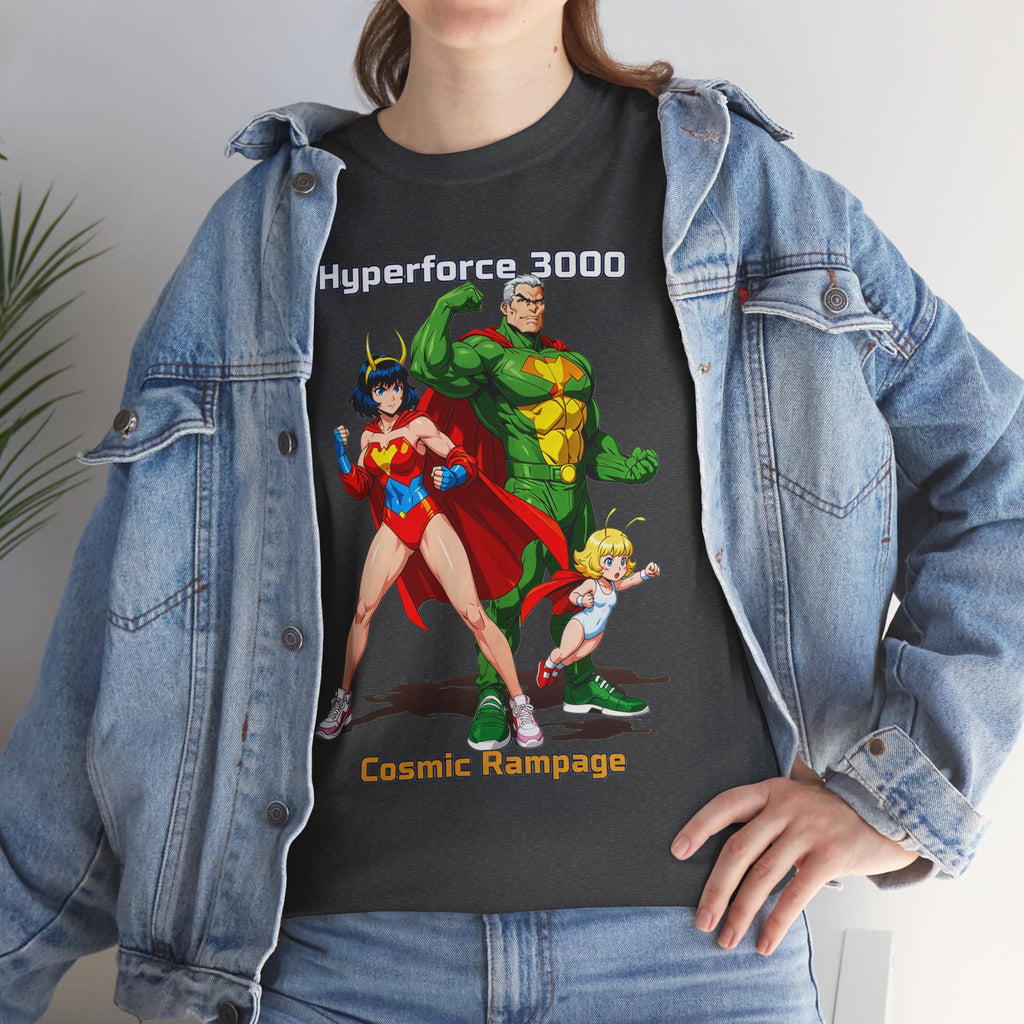 Hyperforce 3000 T-Shirt – Retro Anime Comic Style Superhero Tee – Cosmic Rampage Edition