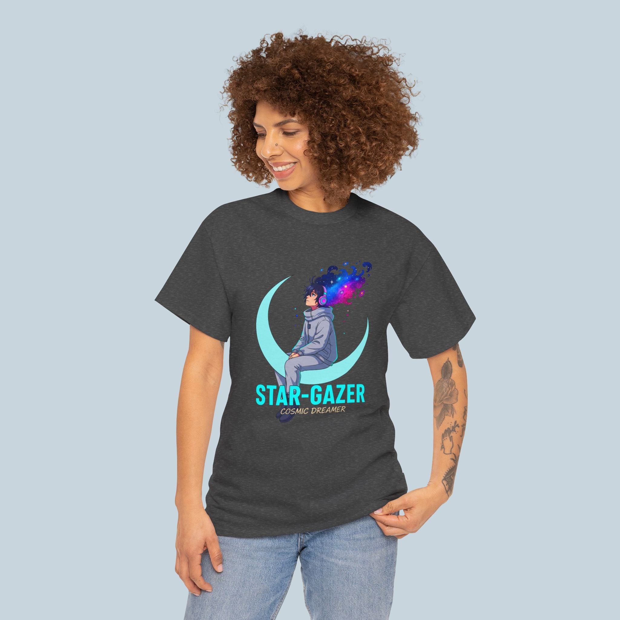 Star Gazer Anime T Shirt Cosmic Dreamer Moon Graphic Tee Aesthetic Anime Streetwear Gamer Shirt Unisex