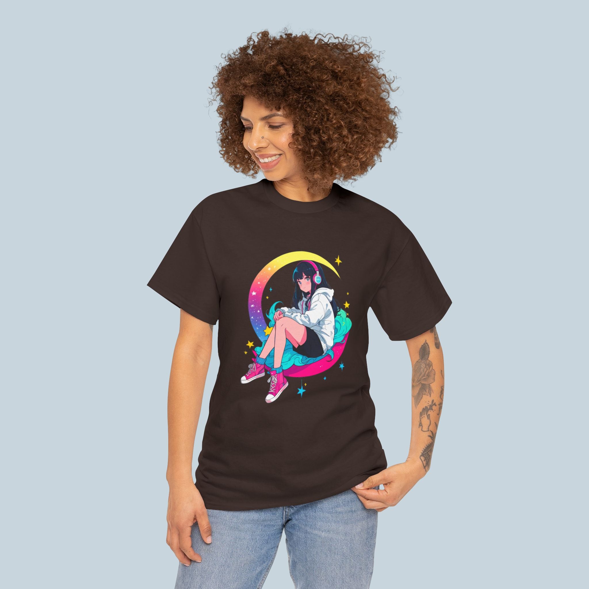 Anime Girl Moon T Shirt Cute Aesthetic Anime Shirt Cozy Streetwear Pastel Anime Dreamy Graphic Tee