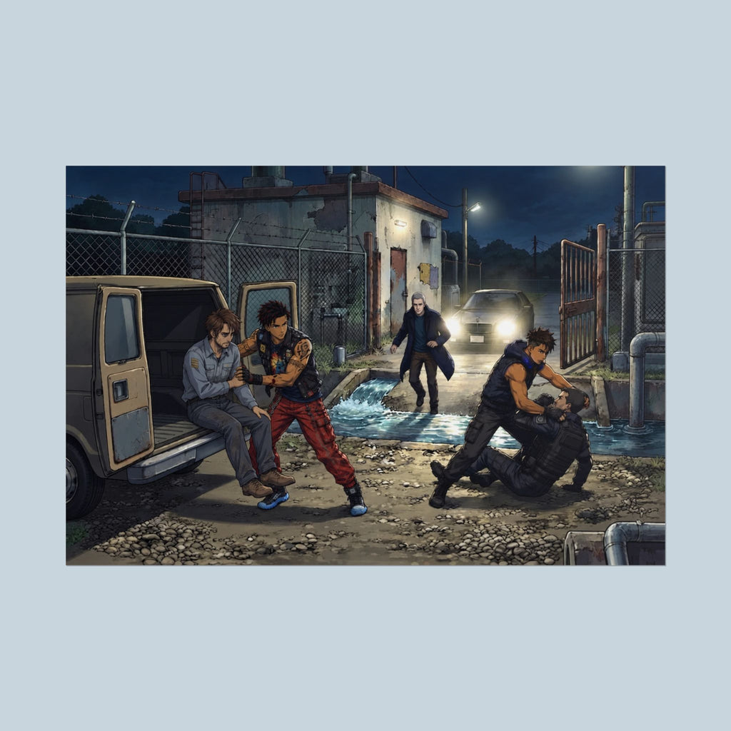 Chrome Water: "Where the Lines Meet" Anime Cyberpunk Action Poster