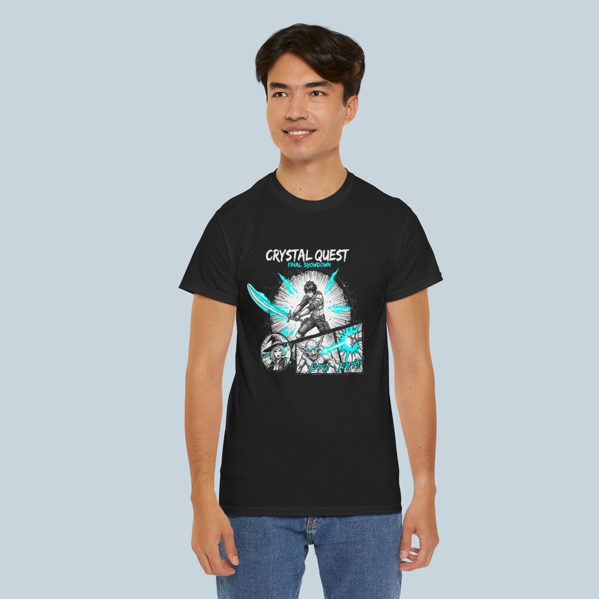 Crystal Quest Anime T Shirt Final Showdown Manga Style RPG Fantasy Graphic Tee