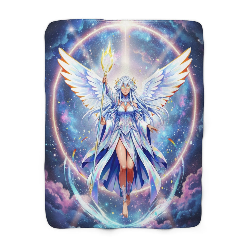Celestial Angel Anime Sherpa Blanket – Lyria Solara Glow Throw | Soft Fleece Blanket Gift for Anime Lovers and Fantasy Fans