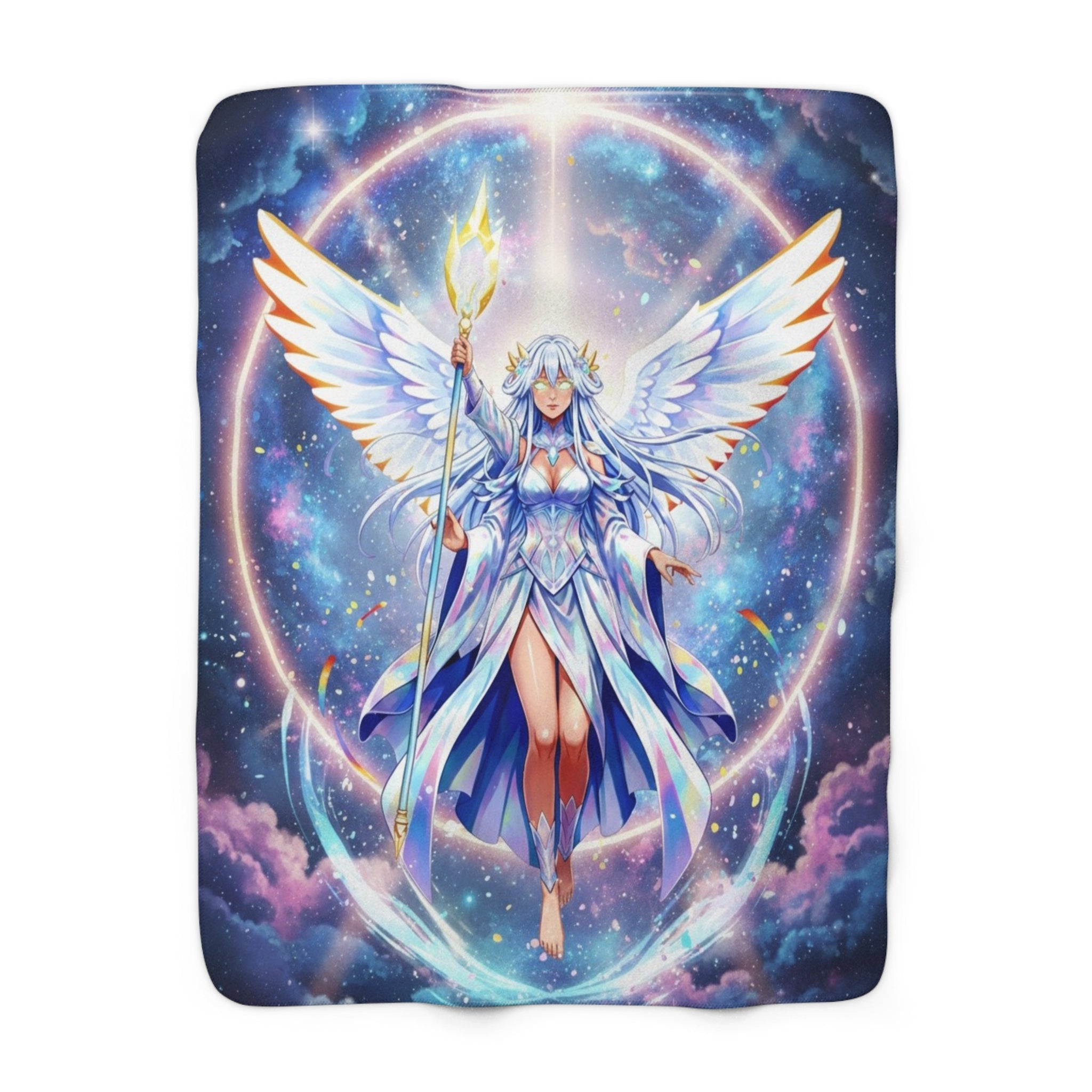 Celestial Angel Anime Sherpa Blanket – Lyria Solara Glow Throw | Soft Fleece Blanket Gift for Anime Lovers and Fantasy Fans