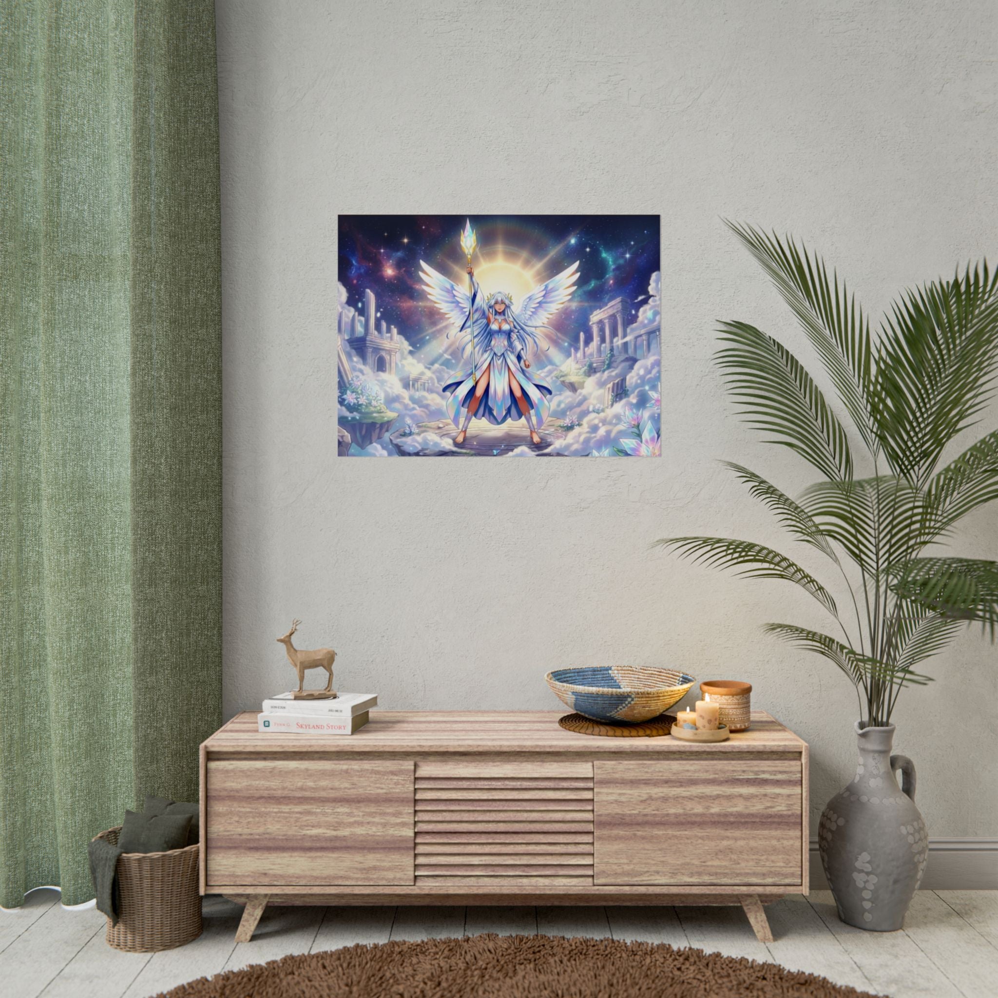 Lyria Solara Celestial Anime Wall Art Divine Fantasy Angel Goddess Room Decor Gift for Anime Fans