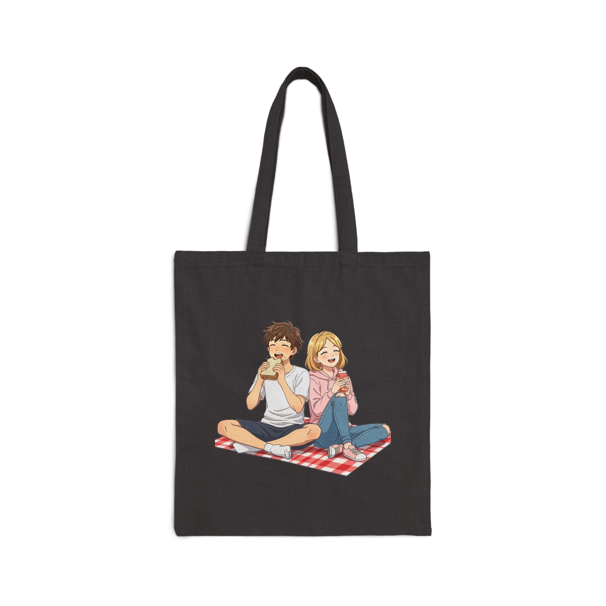 Cute Picnic Anime Couple Illustration Cotton Canvas Tote Bag