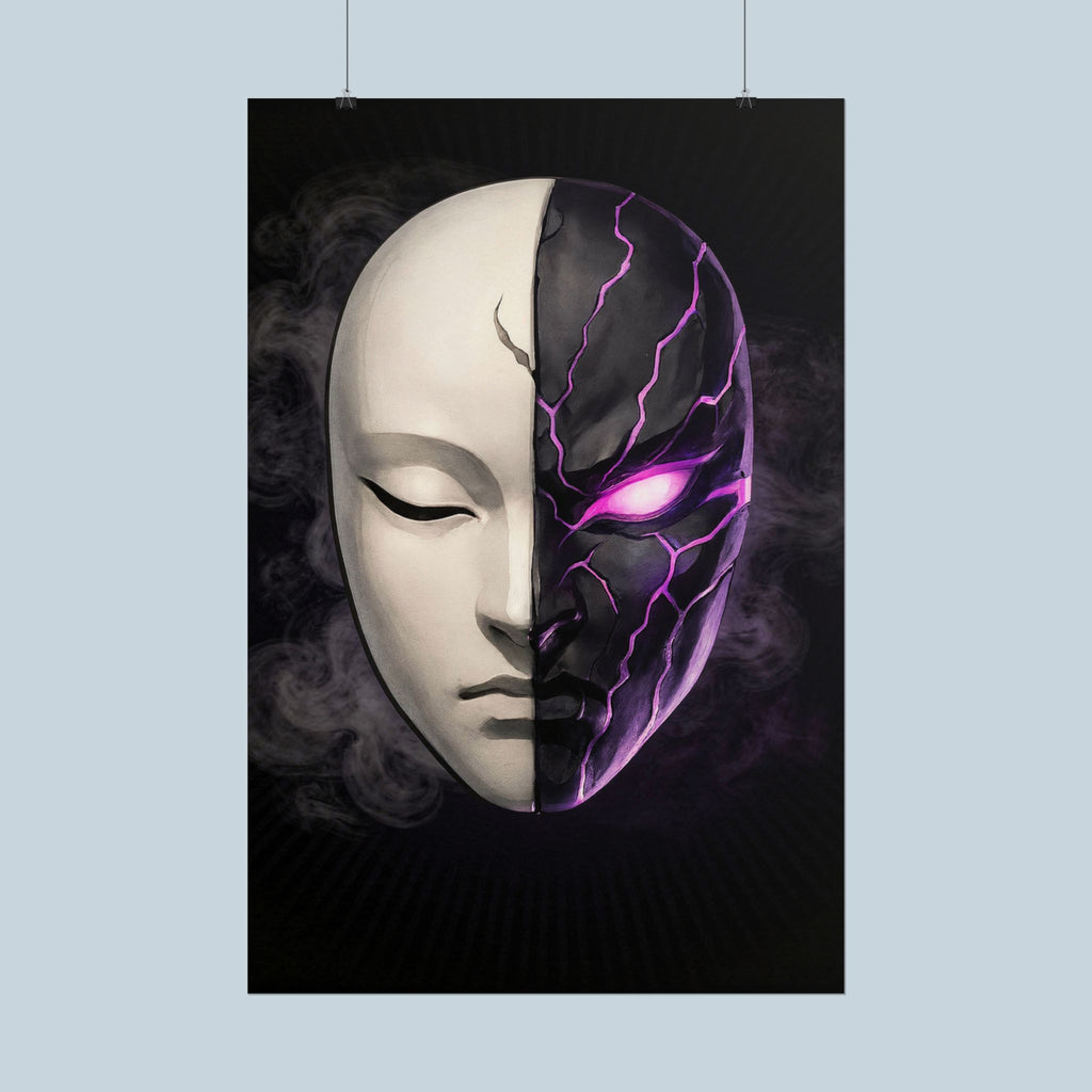 The Oni Mask Poster – Dark Anime Wall Art, Cursed Mask Artwork, Japanese Horror Inspired Design, The Hollow Echo Series, 24x36 Print
