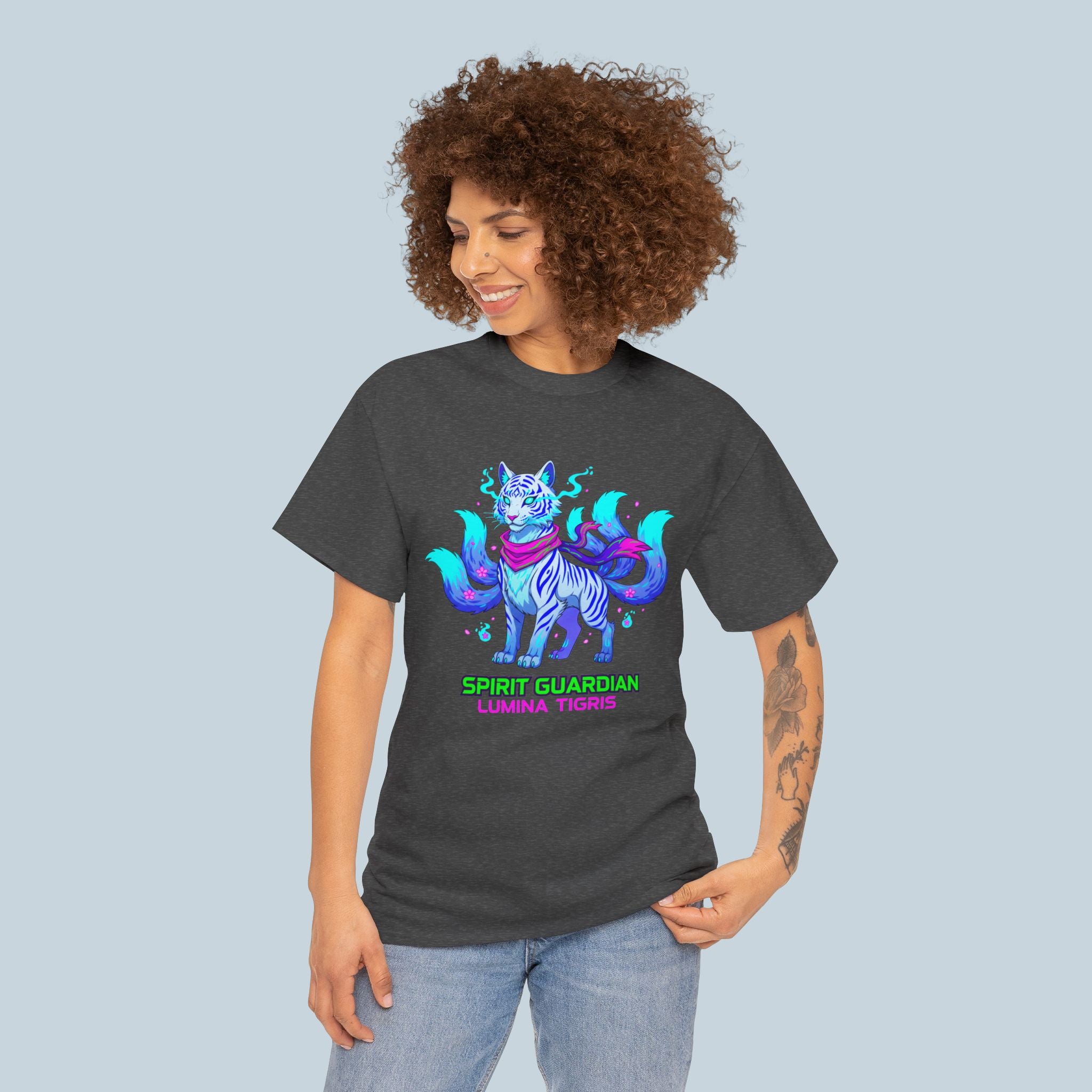 Spirit Guardian Tiger Anime Shirt Neon Fantasy Guardian Animal Tee