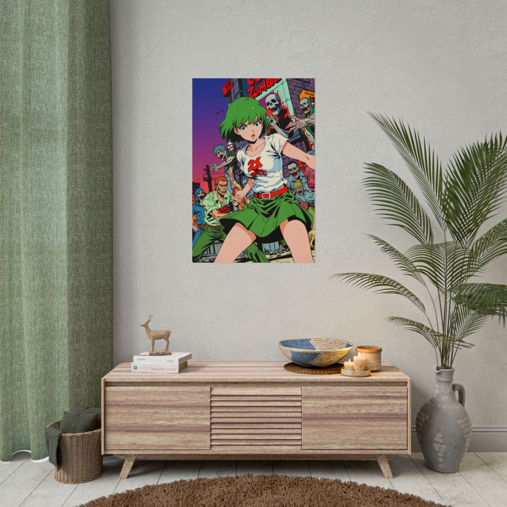 Zombie Anime Girl Poster – ZOMBA SQUAD Horror Wall Art Print, Retro Manga Apocalypse Decor, Grindhouse Comic Style Pin Up Poster