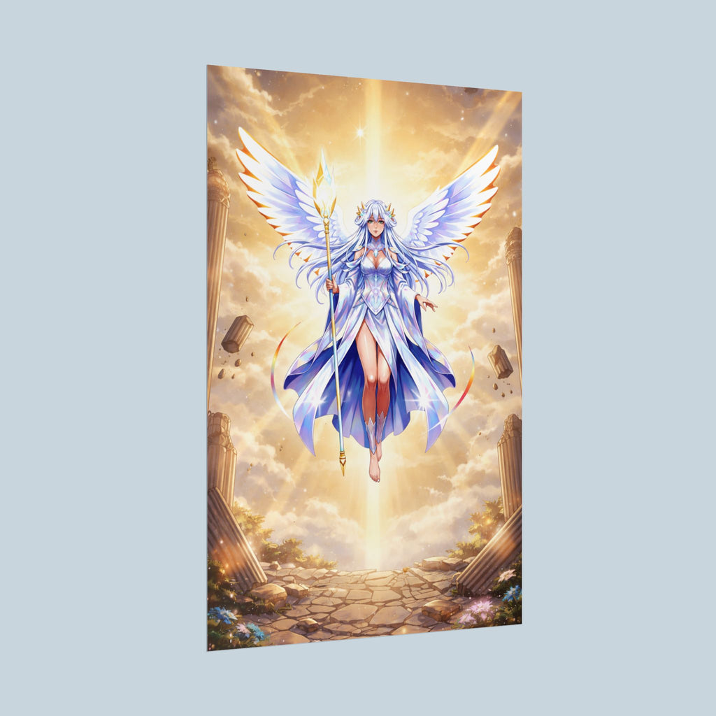 Celestial Angel Anime Poster Lyria Solara Poster Wall Art Vivid Light Fantasy Print for Anime Lovers and Collectors