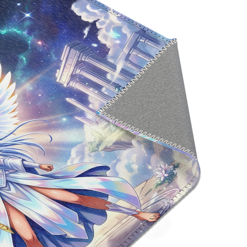 Lyria Solara Winged Guardian Area Rug — Pastel Chenille Celestial Bedroom & Reading Nook Accent