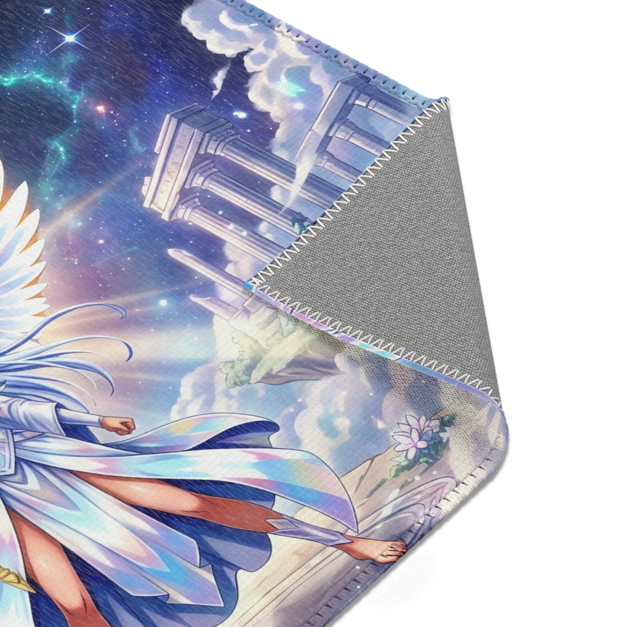 Lyria Solara Winged Guardian Area Rug — Pastel Chenille Celestial Bedroom & Reading Nook Accent