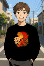 Anime Long Sleeve Shirt – Fiery Skull & Red Hood Warrior Art | Cool Anime Streetwear Tee | Epic Anime Apparel