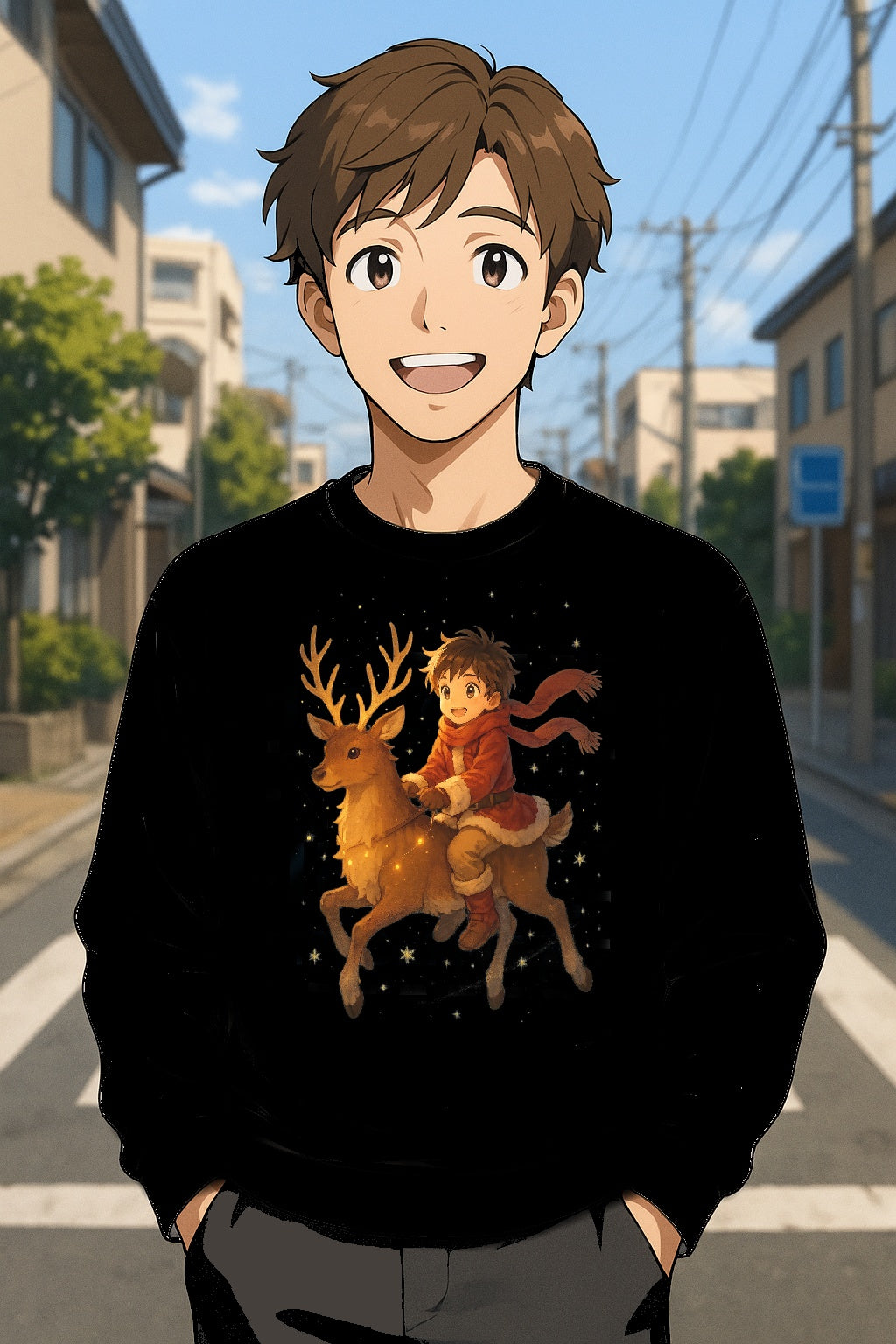 Anime Christmas Boy Sweatshirt Cute Holiday Gift Cozy Winter Outfit for Anime Fans and Collectors