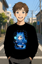Kawaii Ice Spirit Girl Sweatshirt Cute Anime Winter Sweater Cozy Blue Aesthetic Gift for Anime Fans