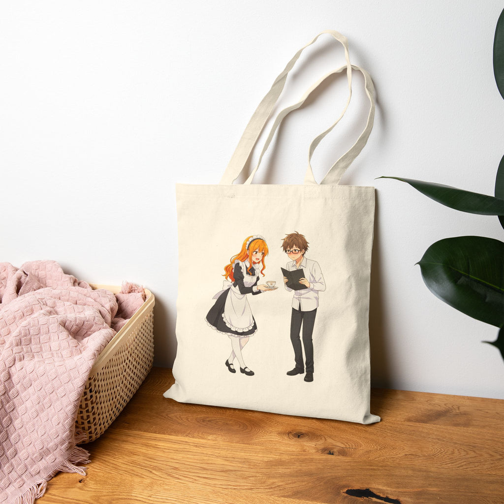 Anime Maid Cafe Tote Bag Cute Waitress and Barista Canvas Bag for Otaku Fans