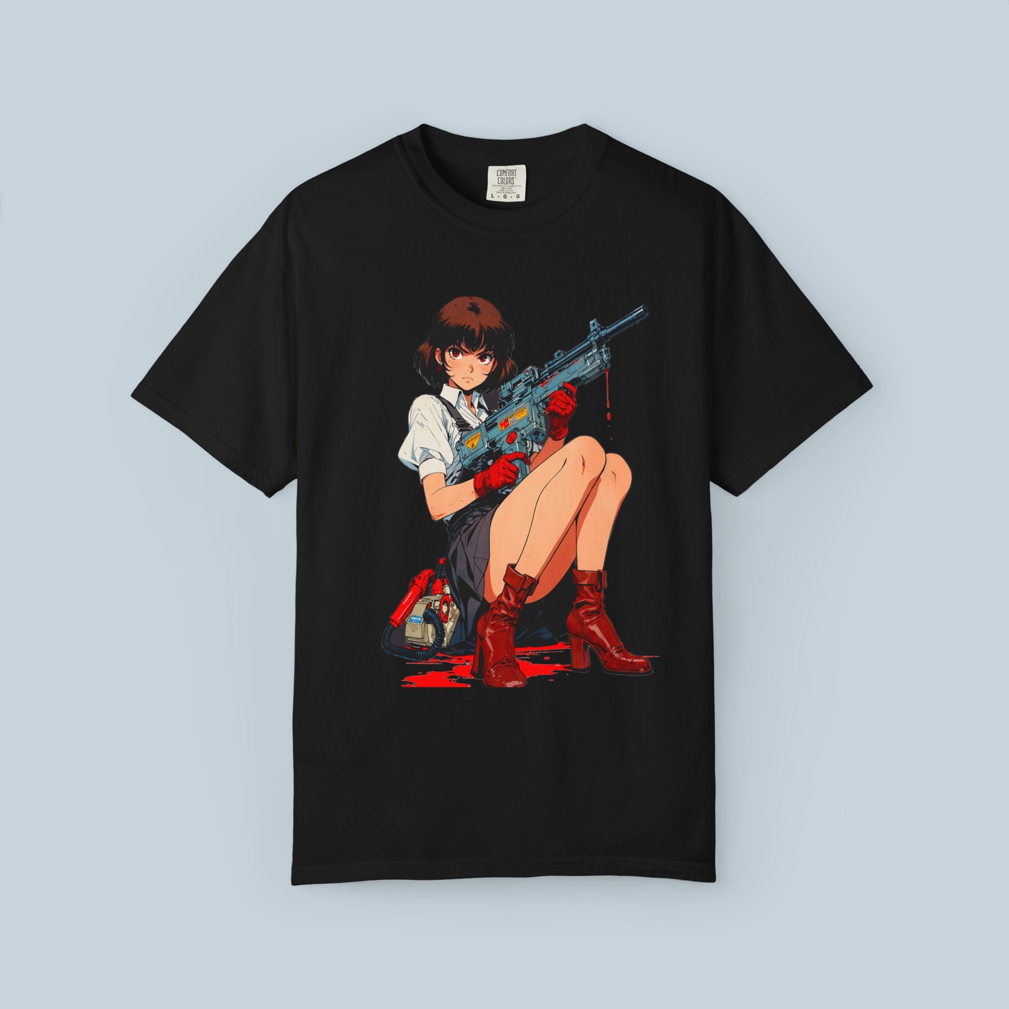 Anime Pin up Girl Rifle Graphic T-Shirt Comfort Colors 1717 Soft Streetwear Tee for Otaku and Gamers
