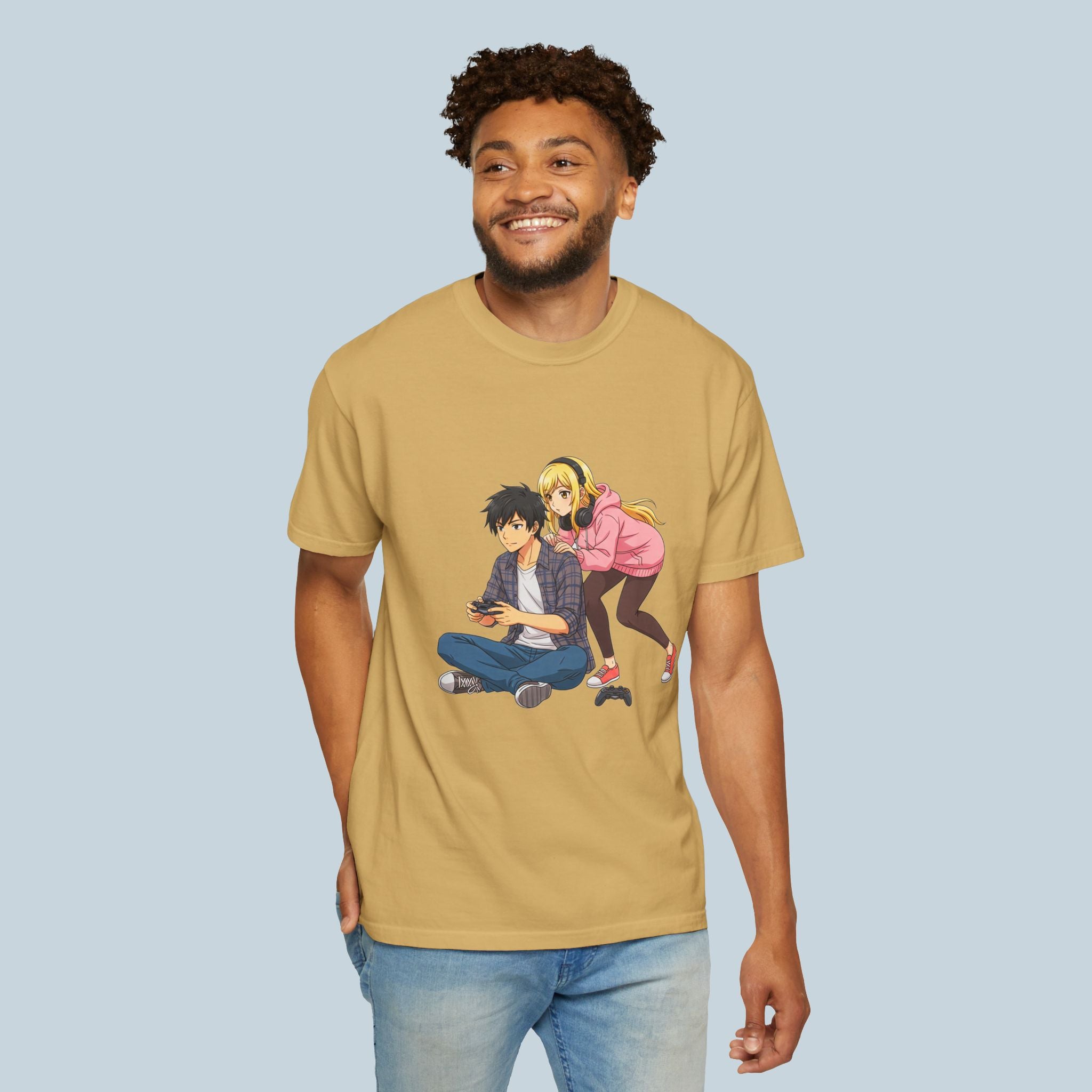 Anime Gamer Couple T-Shirt — Cute Gaming Boyfriend & Girlfriend Design